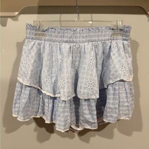 AE Blue and White striped floral eyelet skirt with lace
